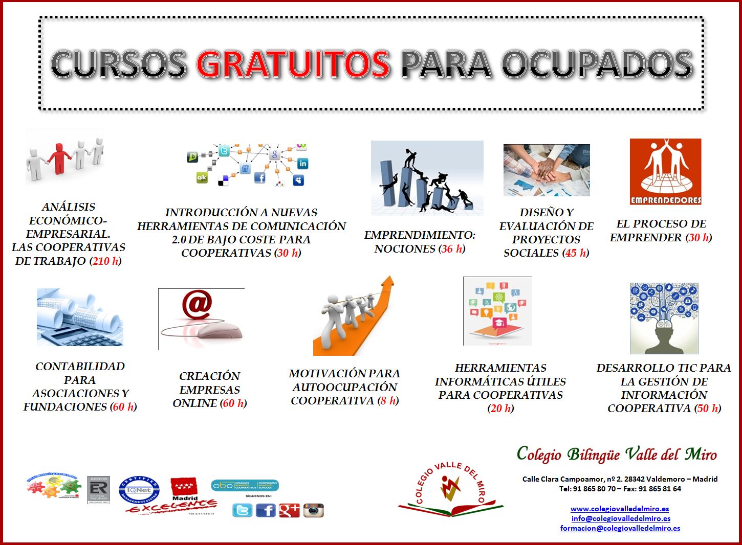 10 CURSOS GRATUITOS PARA OCUPADOS formacion profesional basica colegio valle del miro valdemoro