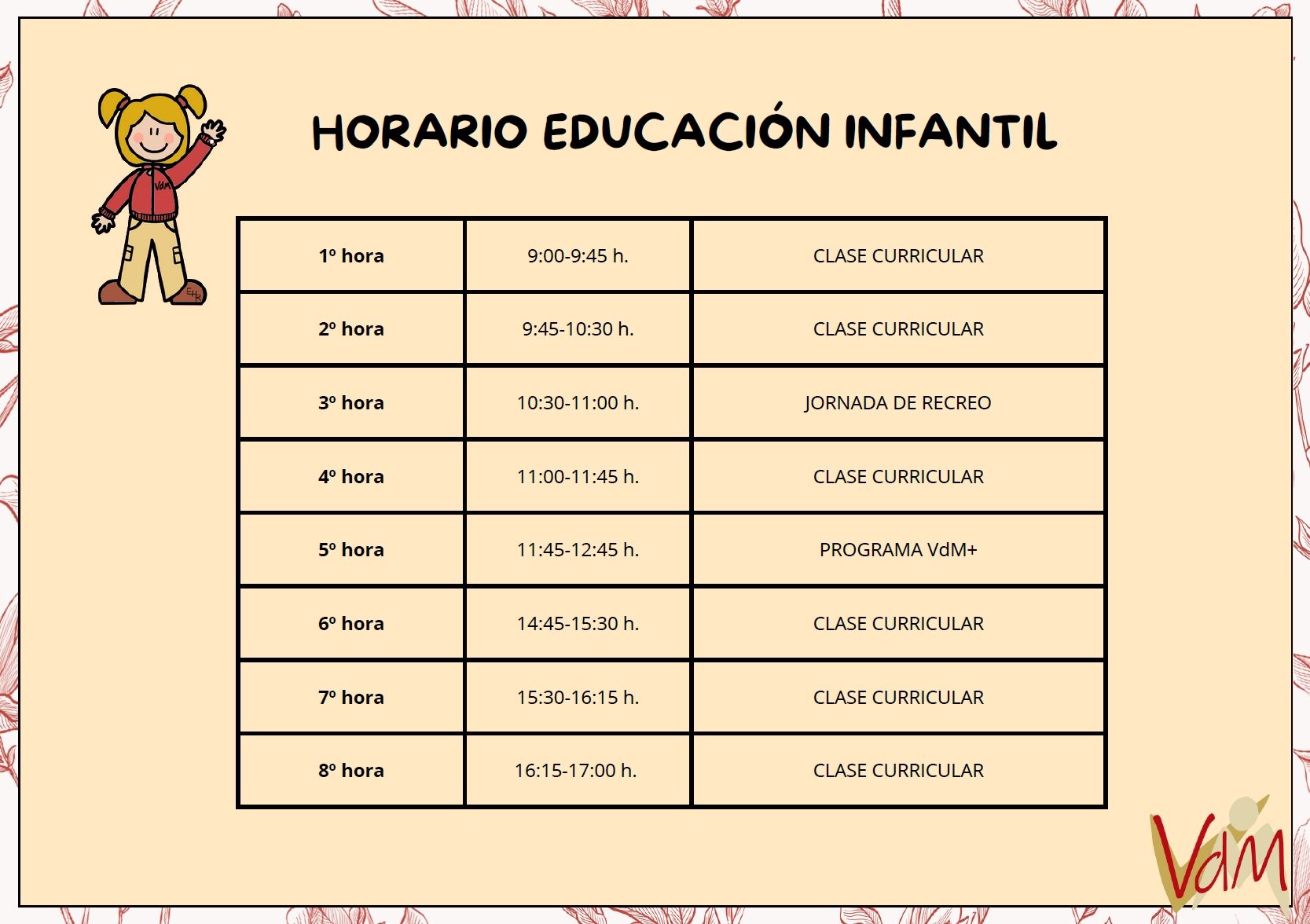 horarios educaci&oacute;n INFANTIL